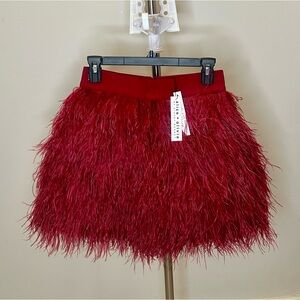 Alice & Olivia Cina Feather Skirt; Red; Size 2